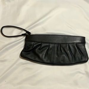 Genuine leather wristlet shoulder purse Black SMALL
